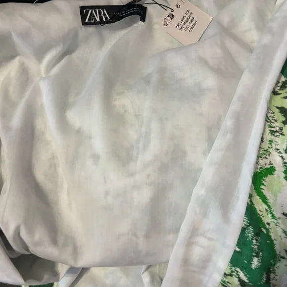 Zara Linen Blend Kimono Tie Front Mid Length Green Paisley Print Size Med/Large - Picture 15 of 16